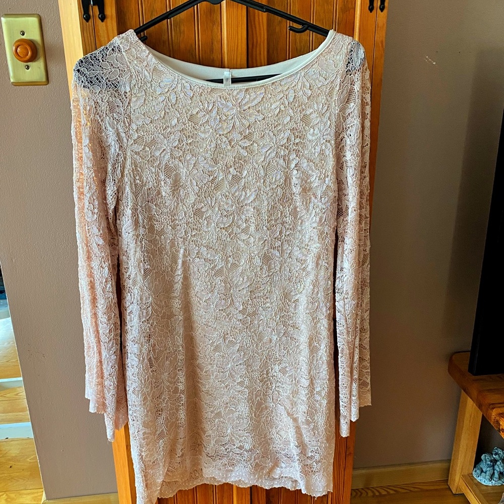 Audrey 3+1, blush pink lace dress